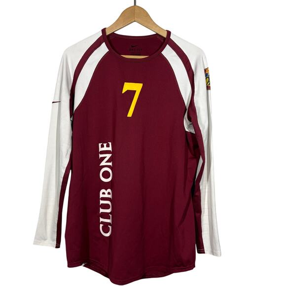 Nike Club One Athletic Jersey Long Sleeve Sport Cool Down Burgundy 7 - XL - Picture 1 of 5
